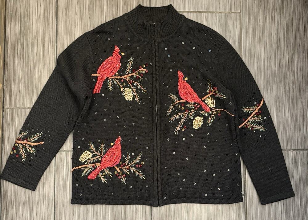 Vintage Heirloom Collectibles Cardinal Beaded Cardigan Sweater Women’s Medium